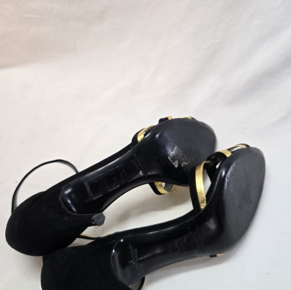 Ralph Lauren Collection Purple Label 10B Black Gold Leather Ankle Straps Heels - Picture 9 of 11
